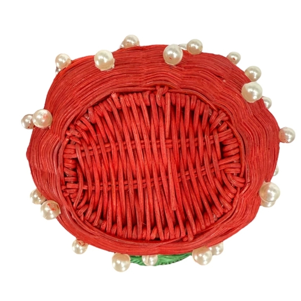Kate Spade × Target In Hand Woven Strawberry Basket Bucket Bag With Pearls - Picture 10 of 10